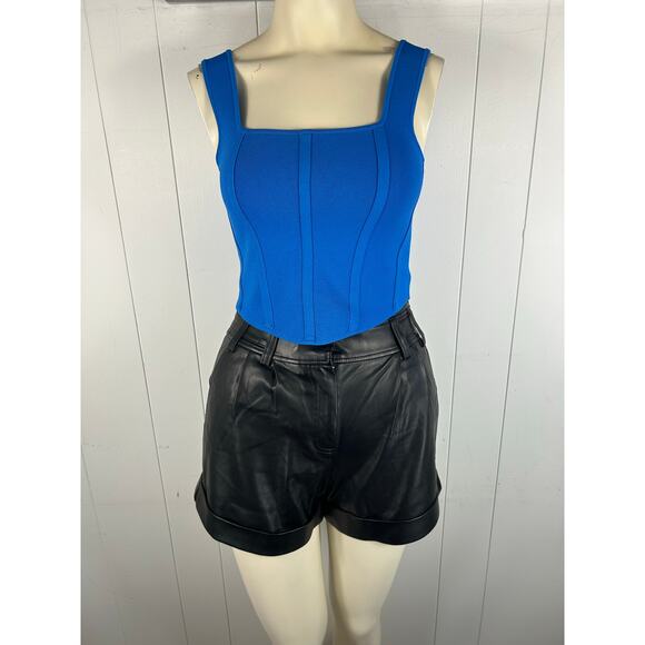Super Cute Size M/8 Black Faux Leather Shorts and Royal Blue Corset Tank Top. - Picture 1 of 9